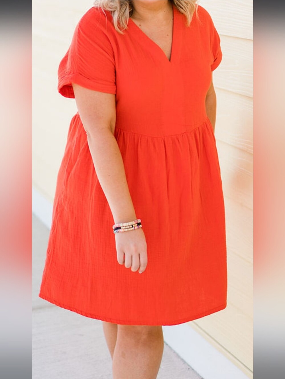 Universal Thread Cotton Gauze Babydoll Mini Dress Red Orange With Pockets  LARGE